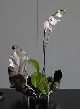 印度进口轻奢简约家居艺术饰品铝制枯树叶雕塑摆件不规则树叶托盘