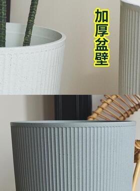 竖纹塑料圆形高筒花盆加厚树脂客厅卧室花盆柠檬树量天尺多肉花盆