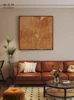 网红现代黄色闲抽象线条样板间客入口装休画卧室背景厅墙饰方形挂