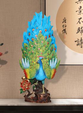 吉善缘厂家全铜孔雀富贵临门摆件创意铜中式客厅装饰品0814