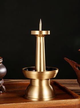 中式黄铜进莲家花烛台蜡zy-115烛用宝灯佛具用品供奉酥油灯座长供