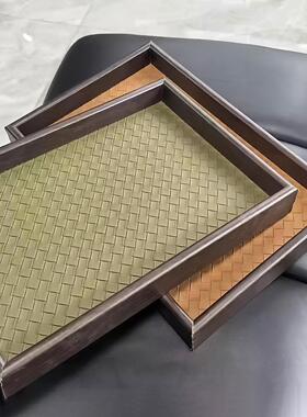 首饰托盘木质轻奢饰品收纳戒指项链皮革竹绿色复古桌面展示货盘