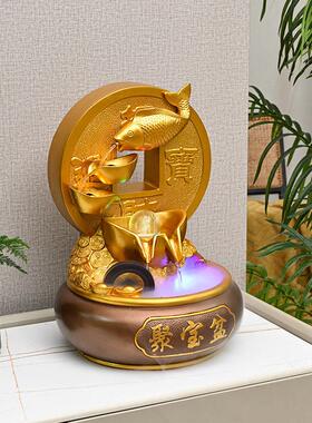 招财流水摆件循环水景观聚宝盆客厅办公室桌面风水轮开 业乔迁
