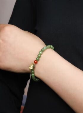 天然中式和田玉国风串珠手串2024水绿手链青白玉渐变轻奢女款