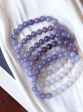 2025天然和田青海老料烟紫圆珠渐变色款手链 女玉石烟青玉手串饰