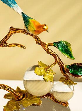 黎采轻奢新中式珐琅彩喜上枝头水晶球摆件玄关手工工艺品摆设