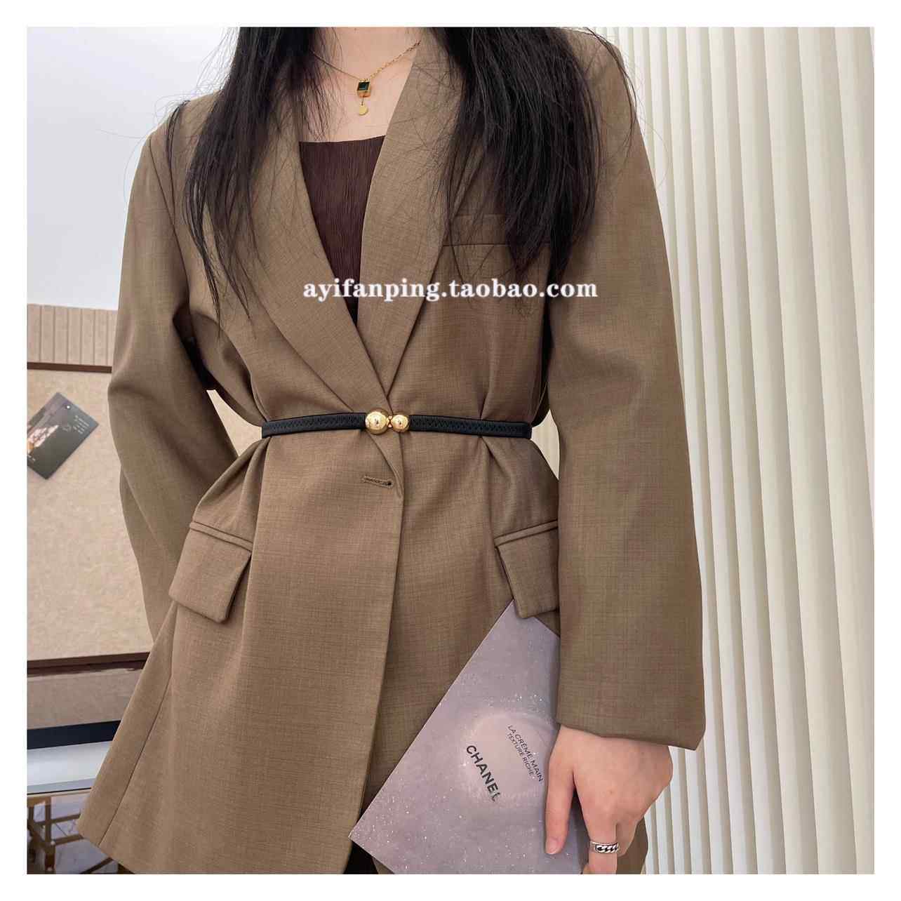 自制新款金属对扣腰带女弹力装饰皮带配裙子外套黑色杏色松紧腰炼,淘宝优惠券,粉丝福利购,淘宝优惠卷