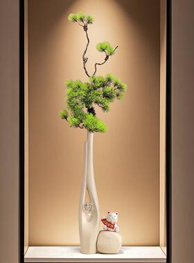 高级感简约轻奢细高陶瓷花瓶长枝客厅花艺壁龛格栅柜入户玄关装饰