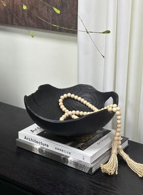 侘寂手工黑色木纹果盘几何残缺极简随形果盘自然展厅民宿工艺玄关