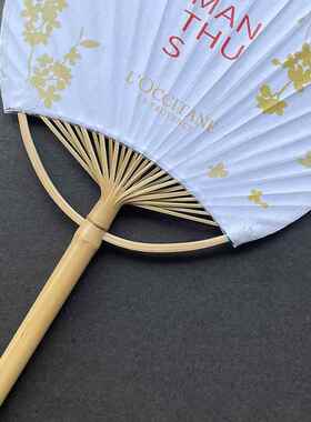 厂家日式团扇布面竹柄古风圆柄小扇子空白广告纸面团扇竹编
