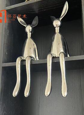 定制镜面不锈钢兔子雕塑电镀摆件园林几何锻造小猫动物样品屋展示