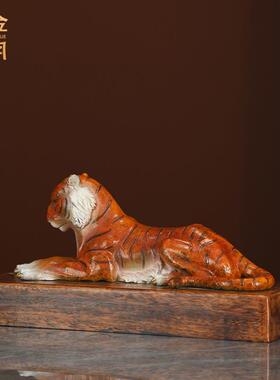 铜金岁月福虎呈祥老虎铜摆件办公室书房卧虎铜器摆件客厅玄关饰品