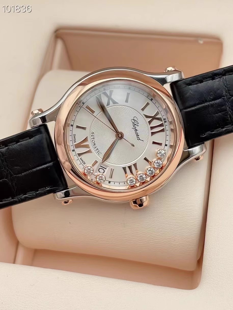 9.8 New Chopard Happy Diamond Watch Women's Seven Diamond Large Dial Rose Gold Automatic Mechanical Watch 278559