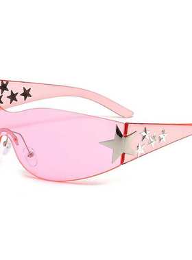 欧美跨境五角星眼镜太阳眼镜无框户外墨镜运动批发骑行连体四颗星