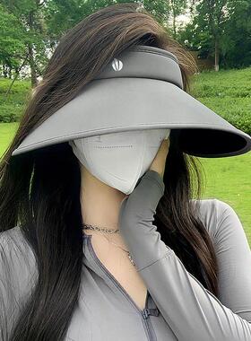 新款遮阳帽女防晒抗UV夏季丝绒黑胶空顶帽子大帽簷遮脸遮阳帽