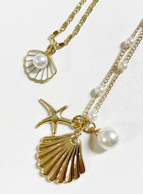 Pearl Chain Shell Necklace跨境新款海星贝壳珍珠炼锁骨炼项炼女