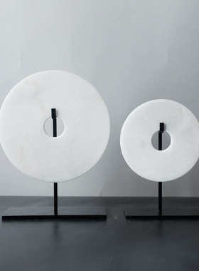 新中式创意招财圆形玉石摆件办公室书房软装饰品家居客厅玄关摆设