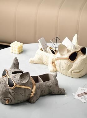 轻奢法茶斗犬纸巾盒客家居几桌面厅遥控收纳抽纸盒高档摆装UTO饰