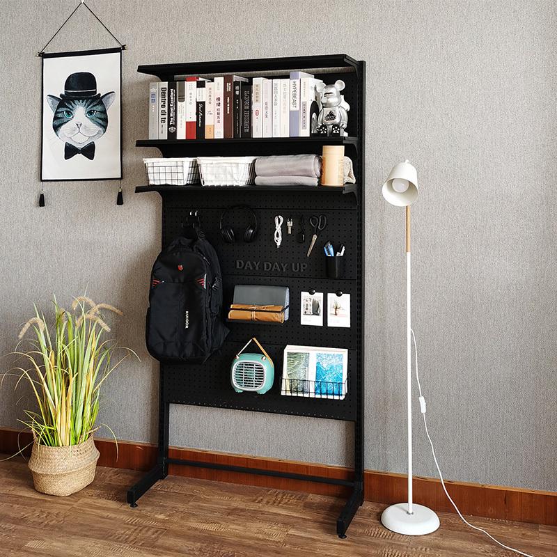 .Vertical perforated board storage rack floor-standing punch-free modern simple iron wall storage computer desk book