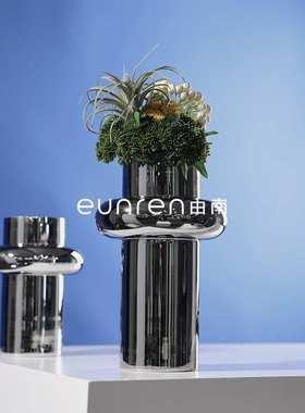 玻璃样器摆件银色花瓶简约电镀中式创意花样板房家居饰品新售楼部