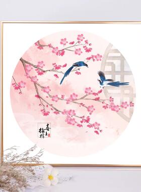梅花装饰画 喜上眉梢挂画 喜鹊报喜图新中式国风餐厅高档壁画登梅