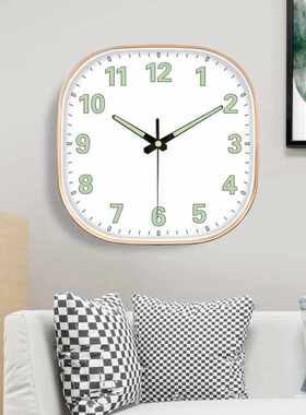 夜光挂钟圆形方形卧室静音创意钟表客厅石英钟家用时钟壁钟挂表