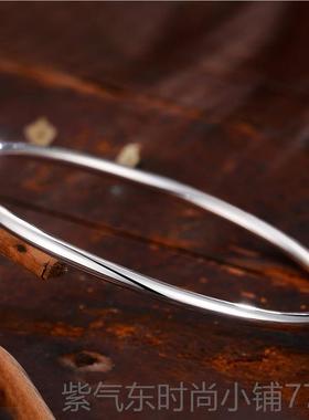 高档镯女实心银手镯9999纯手银细约送朋友女情人节礼物素简圈光面