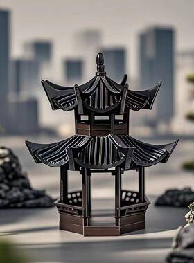 3D打印新年装饰凉亭摆件中式古建筑模型微景观水陆缸鱼缸盆景造景