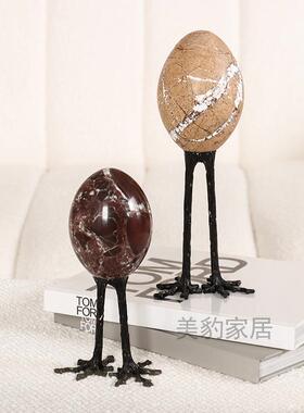 美豹复古侘寂风大理石几何摆件样板房鸡爪家居造型大理石托盘摆设
