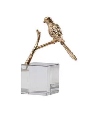 现代简约创意水晶树枝小鸟摆件样板房售楼处桌面茶几玄关软装饰品