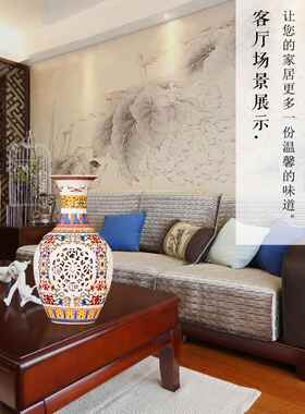 景德镇陶瓷粉彩剪纸花瓶插花装饰新中国风客厅入口电视柜工艺饰品