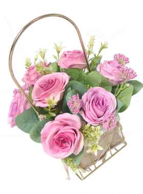 货源ins风玫瑰花篮铁艺轻奢工艺品假花装饰金属摆件轻奢风