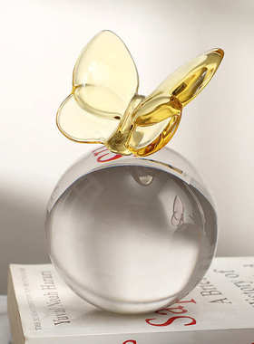 奢售楼处摆设现代纸水晶球装饰品简约摆件样板房书桌镇蝴蝶球形轻