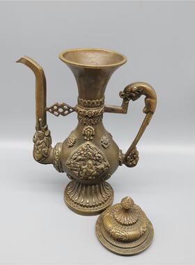 新款直销仿古做旧古玩杂件黄铜壶龙首藏壶酒壶摆设新品地摊货源