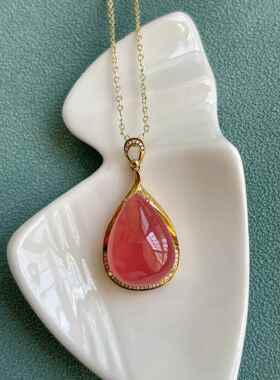 红纹石水滴吊坠18k金包镶嵌裸石锁骨链坠挂件规格20*14.6mm厚10mm