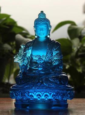 高档药禅悦佛艺手工古法琉璃药佛师件佛像师琉璃光王如来桌面摆礼