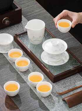 羊脂玉德化白瓷旅行便携茶具套装家用简约泡茶办公室会客盖碗茶杯