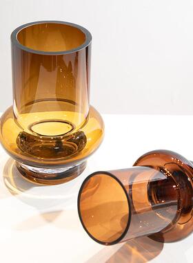 复古玻璃花瓶琥珀直筒瓶样板间客厅餐桌插花器水培装饰品摆件