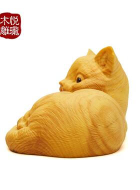 乐清黄杨木雕小猫咪木质工艺品仿真创意礼品动物居家汽车摆件