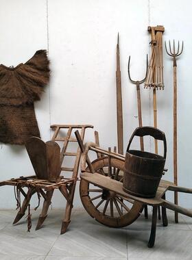 民俗老t$*&u+j#木物件农耕旧农化大全手推车老犁风车农家院装文饰