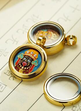 文创定 制扎基拉姆手绘擦擦迷你小唐卡黄财吊坠单坠饰品嘎乌盒