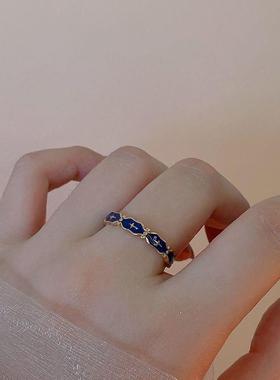 气质珐琅戒指女花纹孔雀绿锆石小众设计感轻奢潮艺术品食指戒