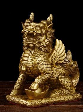 铜麒麟摆件一对黄铜麒麟铜财富麒麟铜器工艺品礼品厂家
