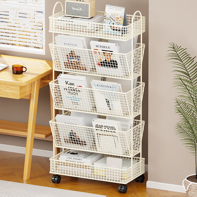 Children's bookshelf movable storage rack floor-standing children's toy storage rack household snacks trolley storage rack