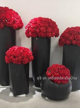 简约现代玻璃钢花盆落地大花瓶弹头形高花盆家居酒店商场客厅插花