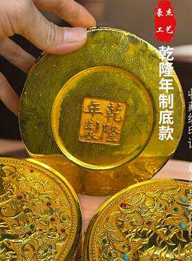 复古纯铜鎏金镶宝石虎纹宝盒 黄铜工艺品摆件 文创市集仿古老物件