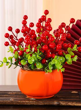 发财果红果仿真花假花摆设客厅餐桌花摆花春节新年装饰花艺摆件
