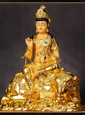 纯铜贴金普贤菩萨文殊菩萨家用供奉佛像摆件铜像坐像华严三圣佛堂