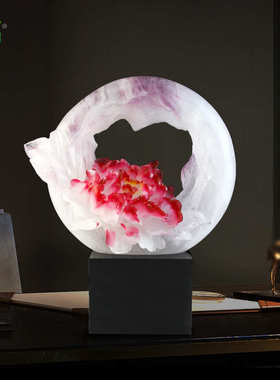 锋明琉璃牡丹花摆件古法琉璃艺术品家居客厅装饰乔迁礼品高档