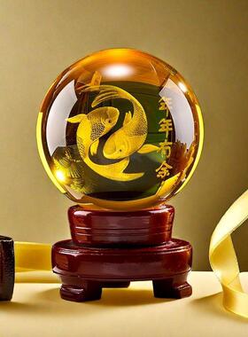 新款龙年吉祥创意水晶柜桌球面厅摆件装饰品玄关水晶球摆客家居酒